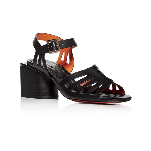 CLERGERIE Shoes - CLERGERIE Womens Black Padded Eline Square Toe Block Heel Leather Sandals 38.5